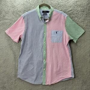 Polo Ralph Lauren Men's Large Multicolor Seersucker Short Sleeve Button Up Shirt